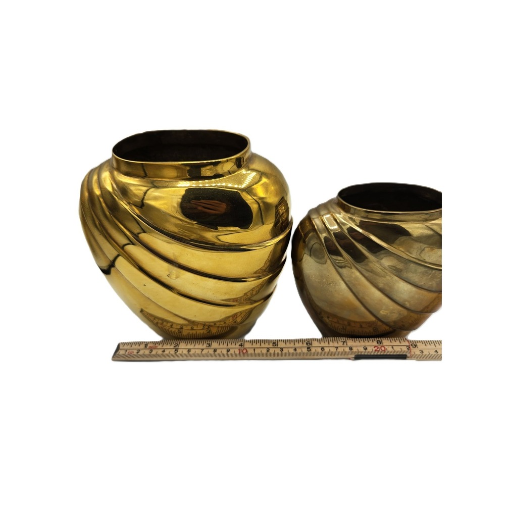 Vintage Brass Vases Art Deco Swirl Ribbon Heavy Metal Set of 2 Home‎ Decor - Picture 11 of 12